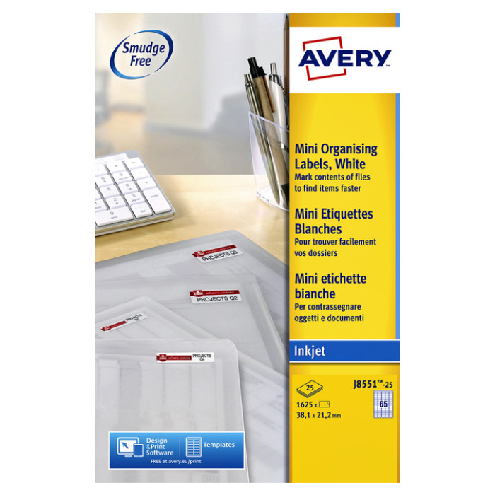 Etiket Avery J8551-25 38.1x21.2mm transparant 1625 etiketten