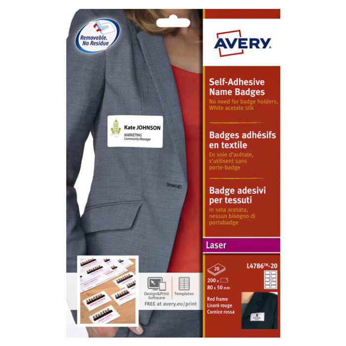 Naambadge etiket Avery L4786-20 80x50mm rood kader 200 etiketten