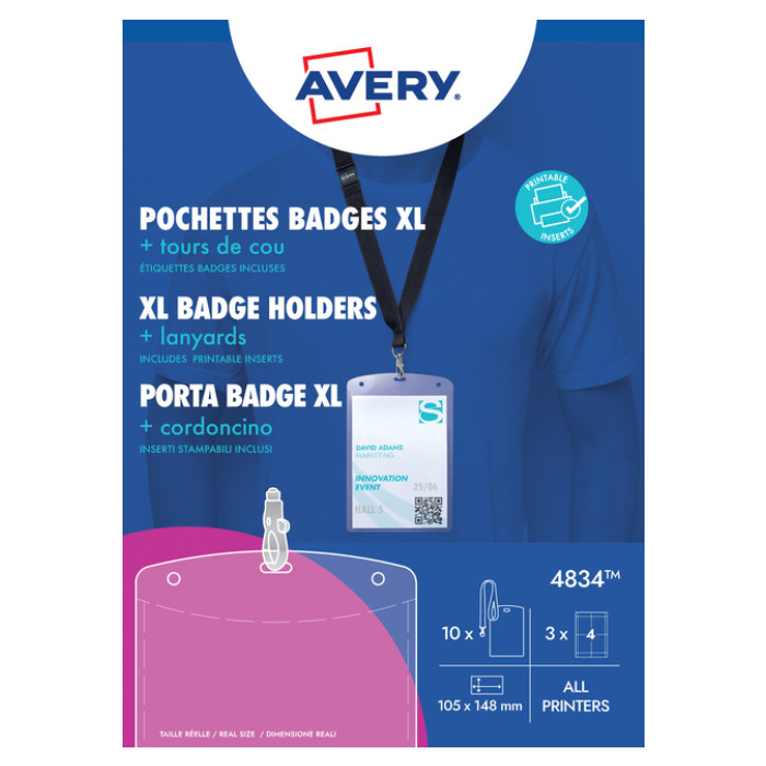 Badge Avery 4834 A6 hoes + insteekkaarten 10 stuks