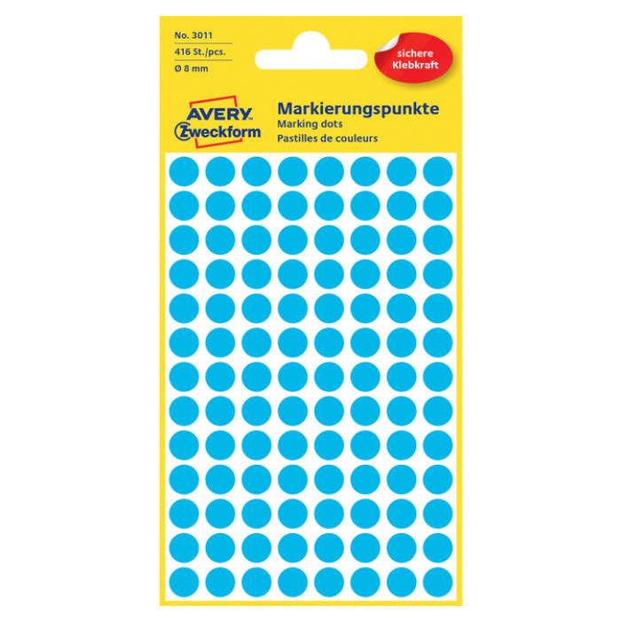 Etiket Avery Zweckform 3011 rond 8mm blauw 416 etiketten