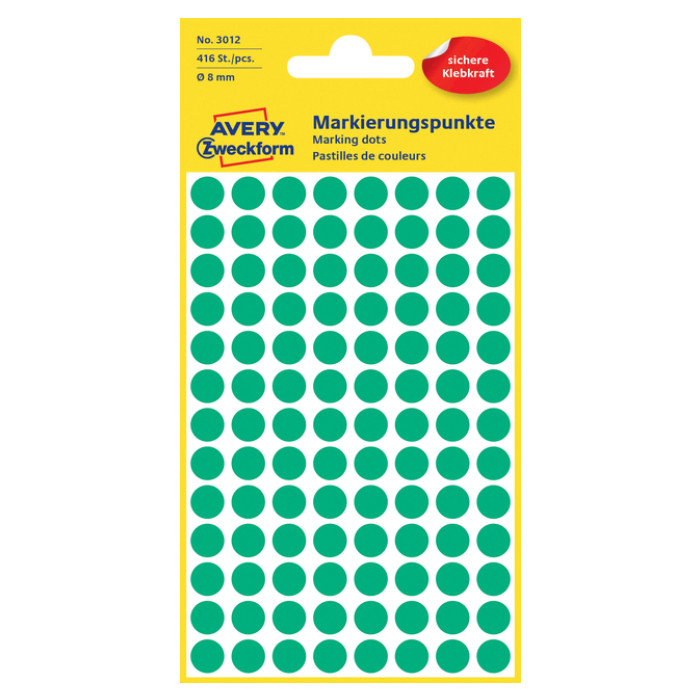 Etiket Avery Zweckform 3012 rond 8mm groen 416 etiketten