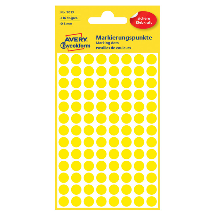 Etiket Avery Zweckform 3013 rond 8mm geel 416 etiketten