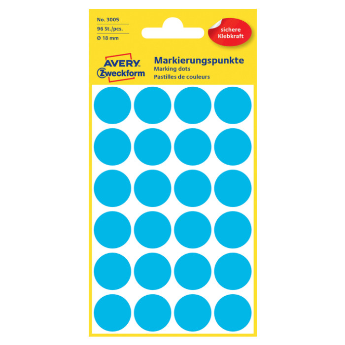 Etiket Avery Zweckform 3005 rond 18mm blauw 96 etiketten