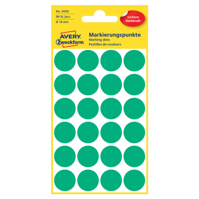 Etiket Avery Zweckform 3006 rond 18mm groen 96stuks
