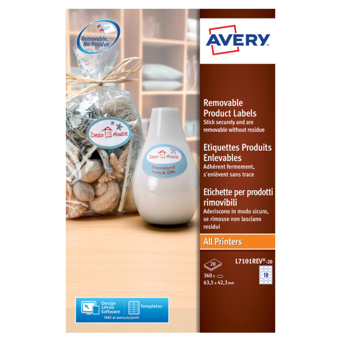 Etiket Avery L7101REV-20 63.5x42.3mm mat wit 360 etiketten