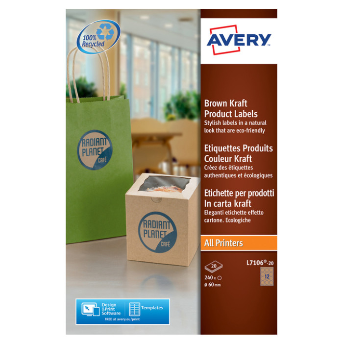 Etiket Avery L7106-20 60mm bruin 240 etiketten