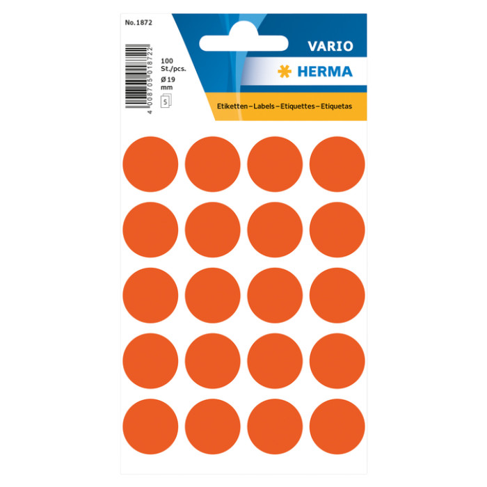 Etiket HERMA 1872 rond 19mm rood 100stuks