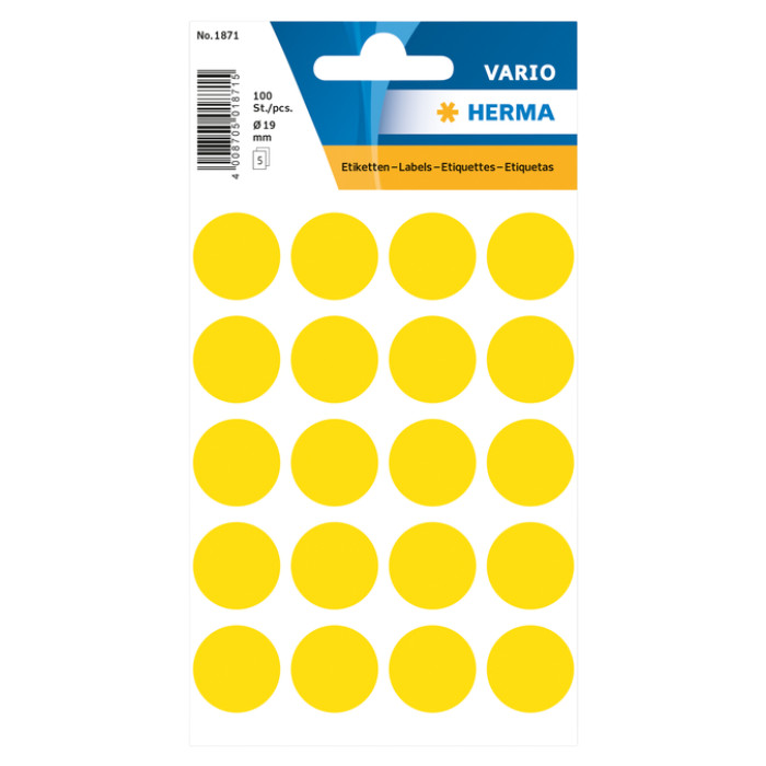 Etiket HERMA 1871 rond 19mm geel 100stuks
