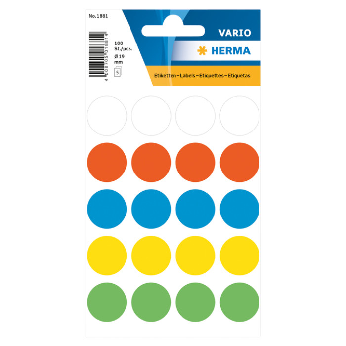 Etiket HERMA 1881 rond 19mm assorti 100stuks