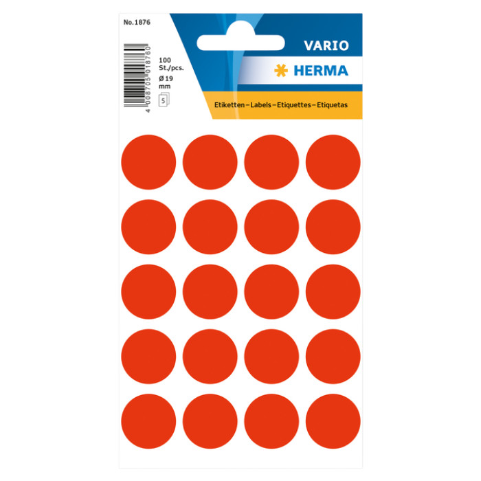 Etiket HERMA 1876 rond 19mm fluor rood 100stuks
