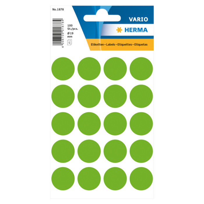 Etiket HERMA 1878 rond 19mm fluor groen 100stuks