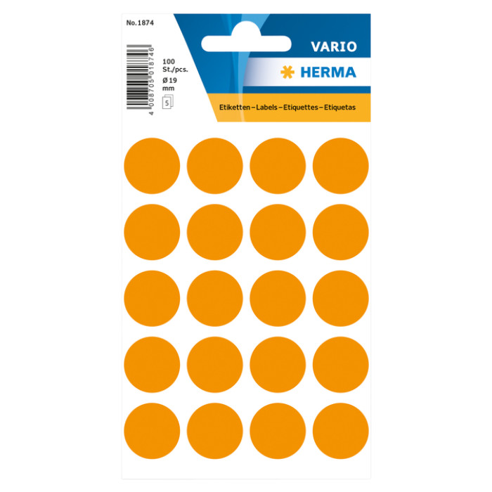 Etiket HERMA 1874 rond 19mm fluor oranje 100stuks