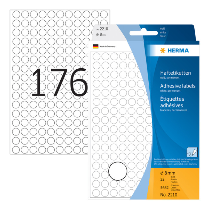 Etiket HERMA 2210 rond 8mm wit 5632stuks