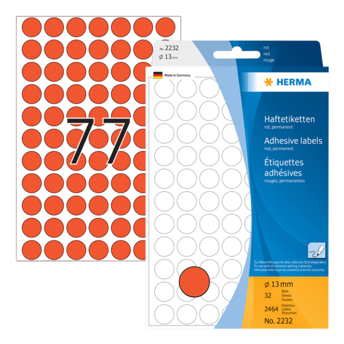 Etiket HERMA 2232 rond 13mm rood 2464stuks