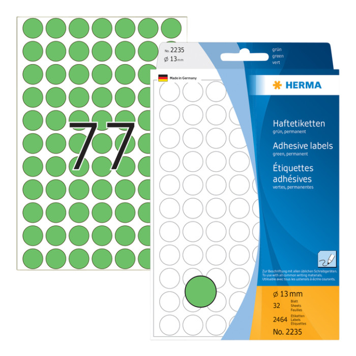 Etiket HERMA 2235 rond 13mm groen 2464stuks