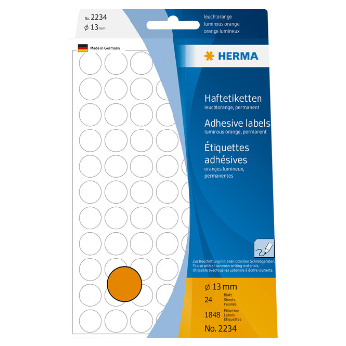 Etiket HERMA 2234 rond 13mm fluor oranje 1848stuks