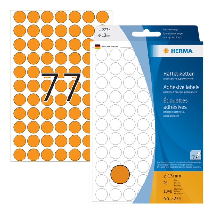Etiket HERMA 2234 rond 13mm fluor oranje 1848stuks