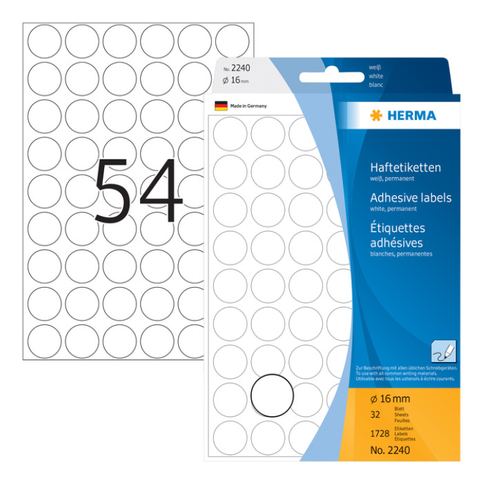 Etiket HERMA 2240 rond 16mm wit 1728stuks
