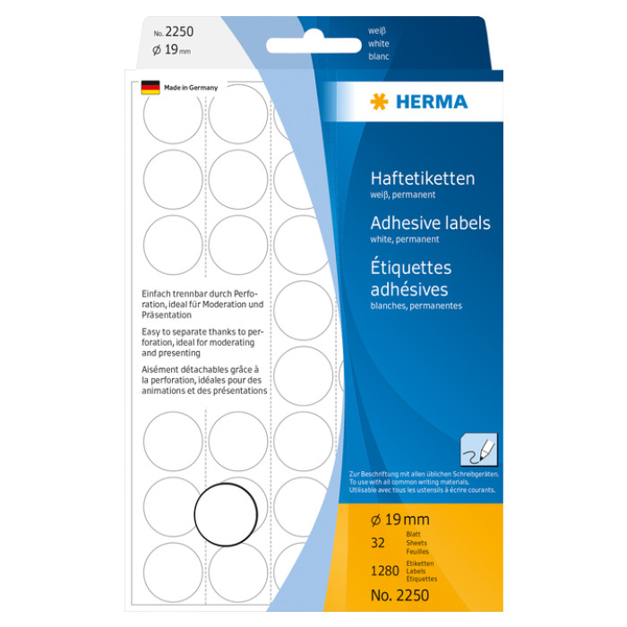 Etiket HERMA 2250 rond 19mm wit 1280stuks