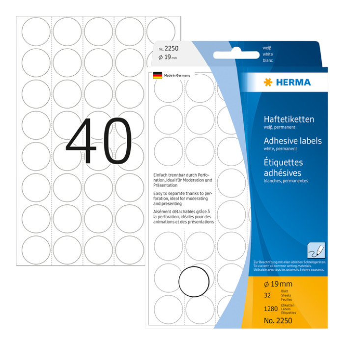 Etiket HERMA 2250 rond 19mm wit 1280stuks
