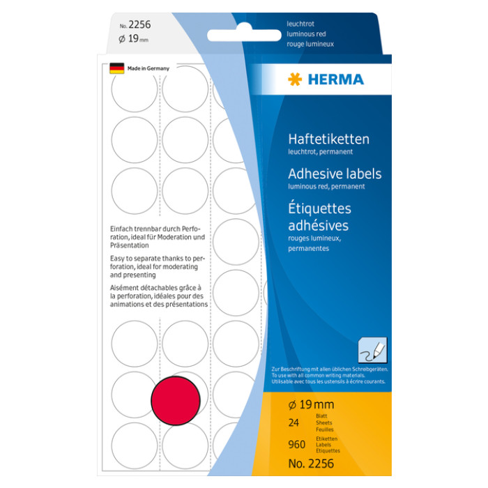 Etiket HERMA 2256 rond 19mm fluor rood 960stuks