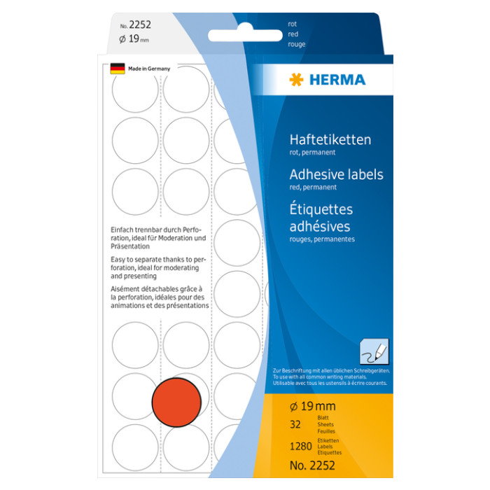 Etiket HERMA 2252 rond 19mm rood 1280stuks