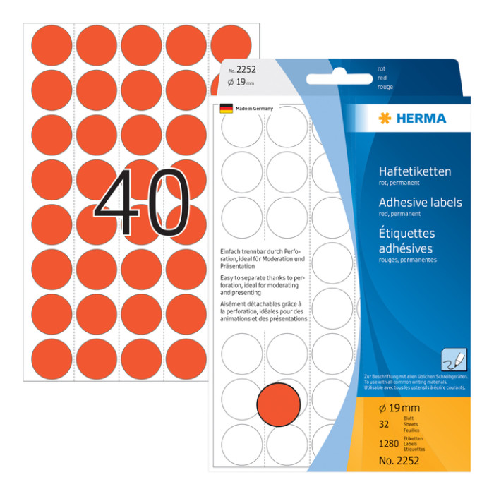Etiket HERMA 2252 rond 19mm rood 1280stuks
