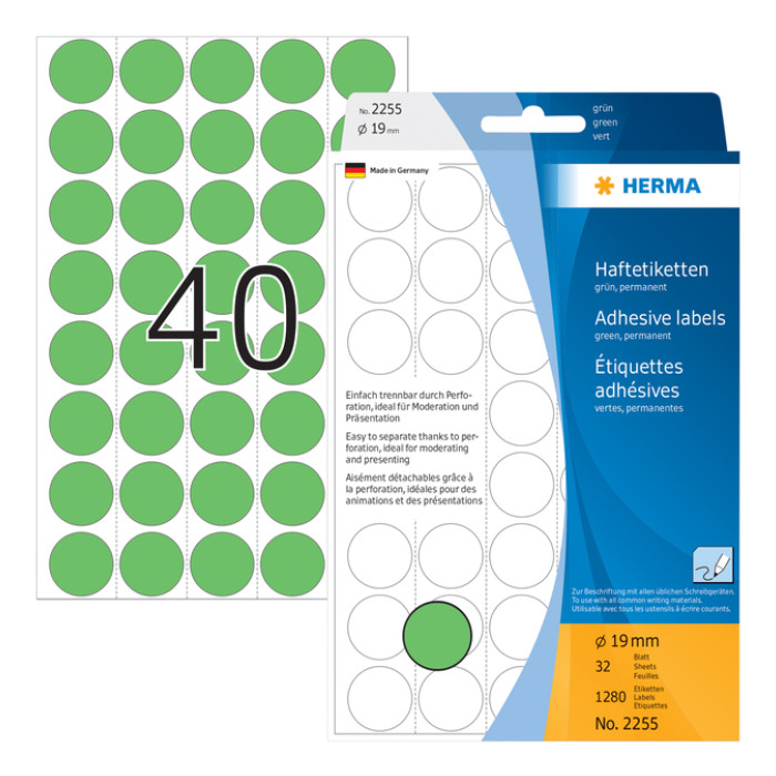 Etiket HERMA 2255 rond 19mm groen 1280stuks