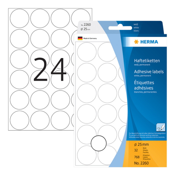 Etiket HERMA 2260 rond 25mm wit 768stuks