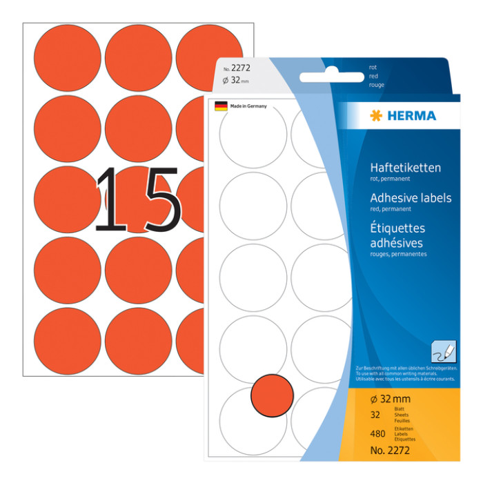 Etiket HERMA 2272 rond 32mm rood 480stuks