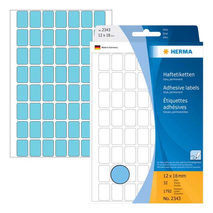 Etiket HERMA 2343 12x18mm blauw 1792stuks
