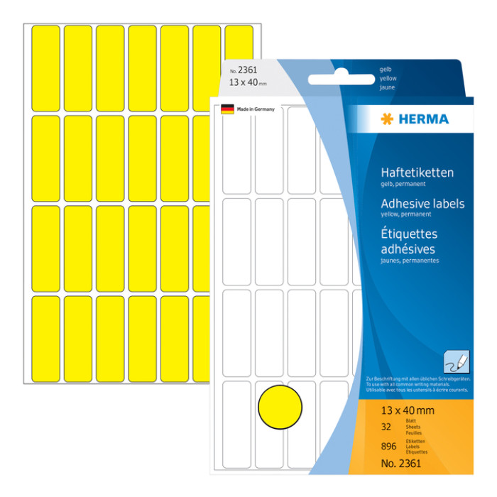 Etiket HERMA 2361 13x40mm geel 896 stuks