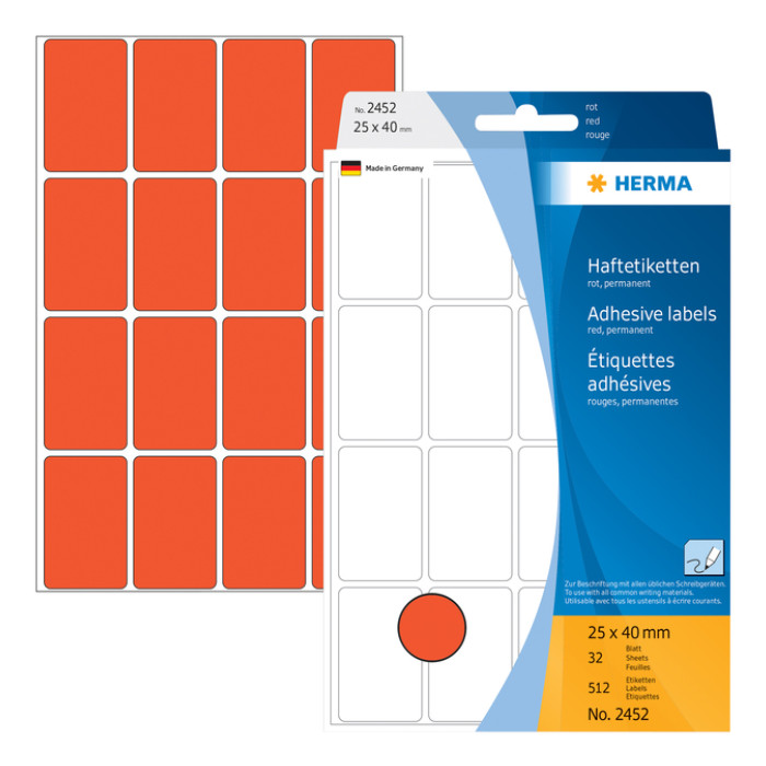 Etiket HERMA 2452 25x40mm rood 512 stuks