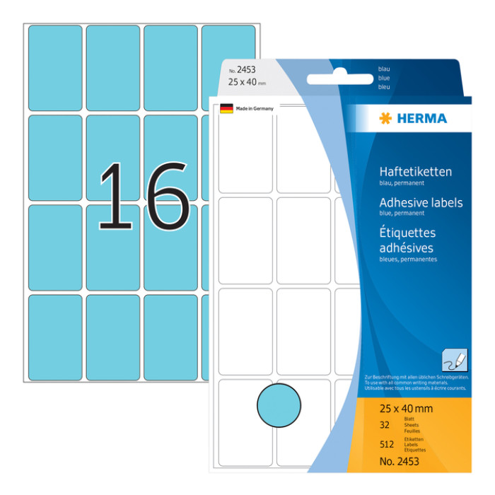 Etiket HERMA 2453 25x40mm blauw 512stuks