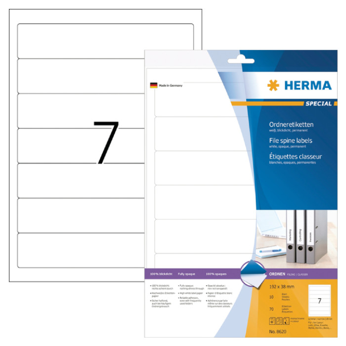 Rugetiket HERMA 8620 smal 38x192mm zelfklevend wit