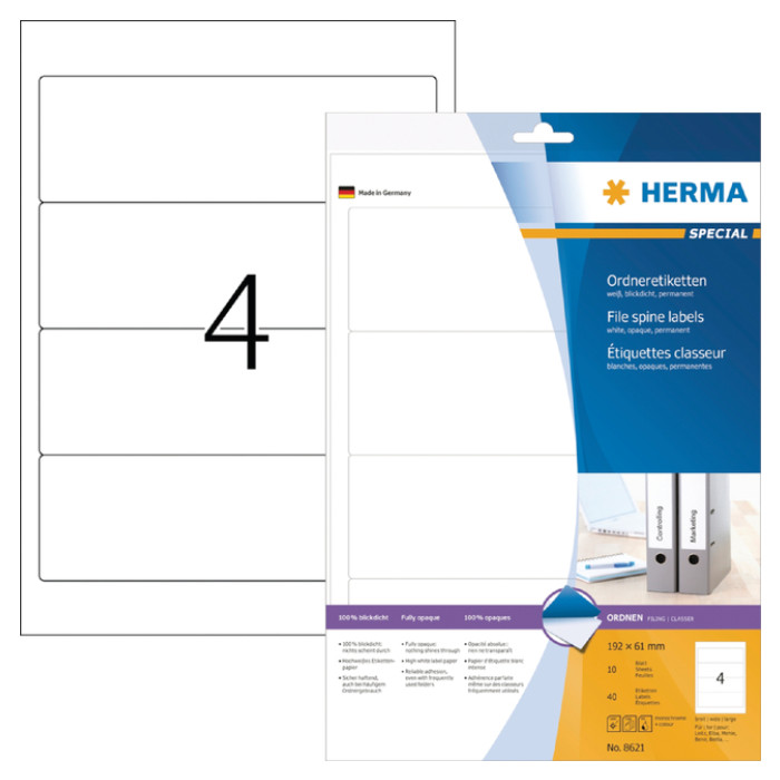 Rugetiket HERMA 8621 breed 61x192mm zelfklevend wit