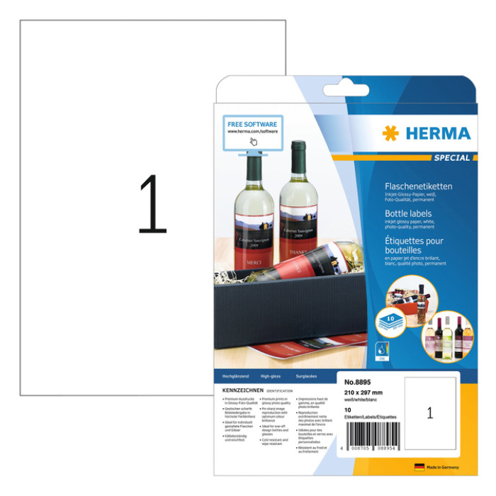 Etiket HERMA 8895 210x297mm A4 10 stuks glossy wit