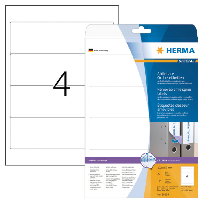 Rugetiket HERMA 101600 breed 59x192mm verwijderbaar wit