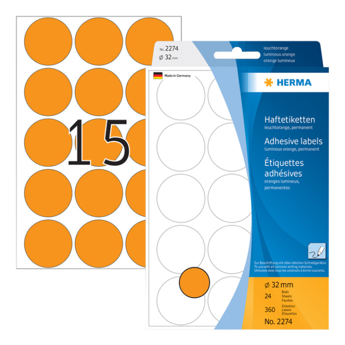 Etiket HERMA 2274 rond 32mm fluor oranje 360stuks