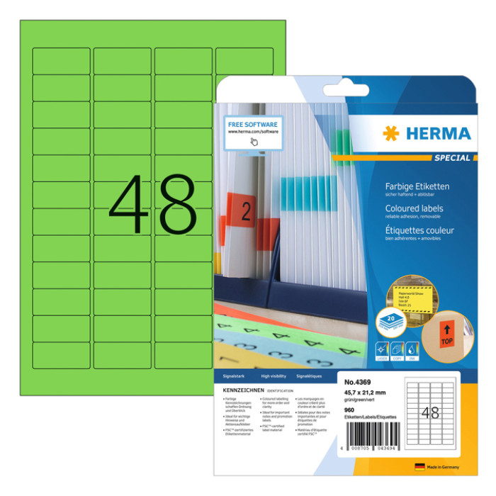 Etiket HERMA 4369 45.7x21.2mm verwijderbaar groen 960 etiketten