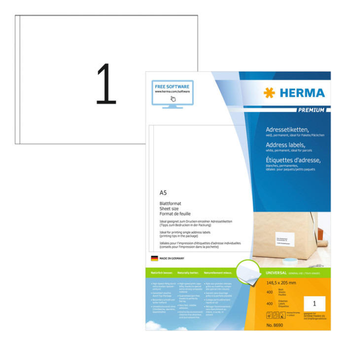 Etiket HERMA 8690 148.5x205mm Premium wit 400stuks