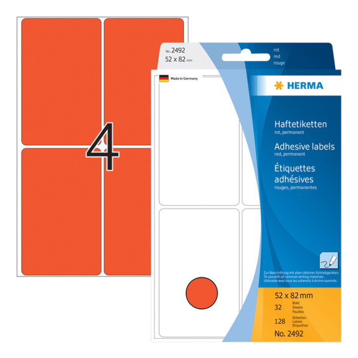 Etiket HERMA 2492 52x82mm rood 128 stuks