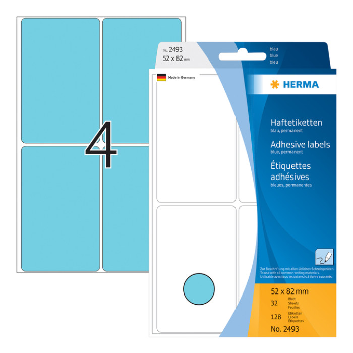 Etiket HERMA 2493 52x82mm blauw 128stuks