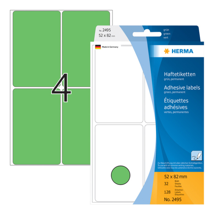 Etiket HERMA 2495 52x82mm groen 128stuks