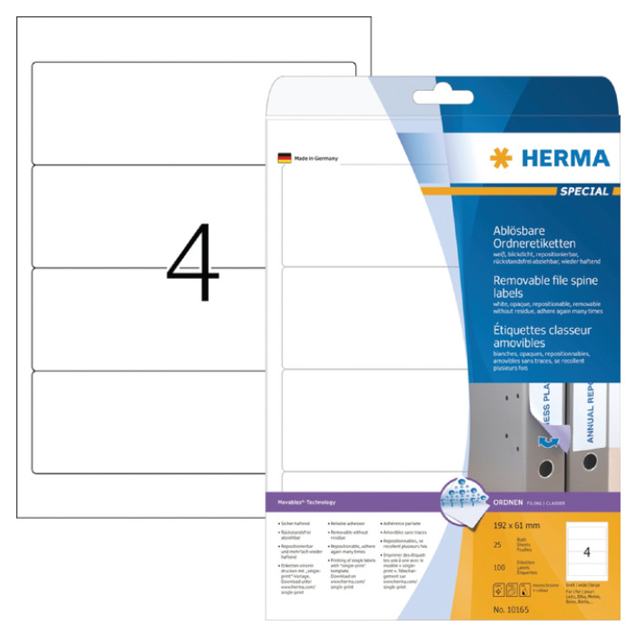 Rugetiket HERMA 10165 breed 61x192mm verwijderbaar wit