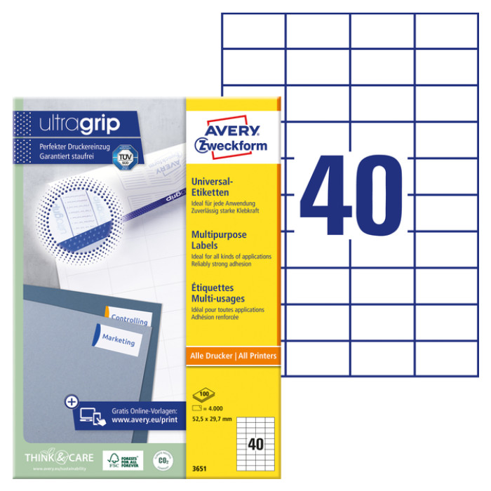 Etiket Avery Zweckform 3651 52.5x29.7mm wit 4000stuks