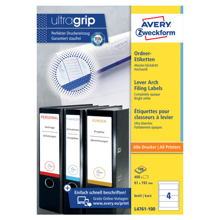 Rugetiket Avery Zweckform breed 61x192mm zelfklevend wit 100 vel