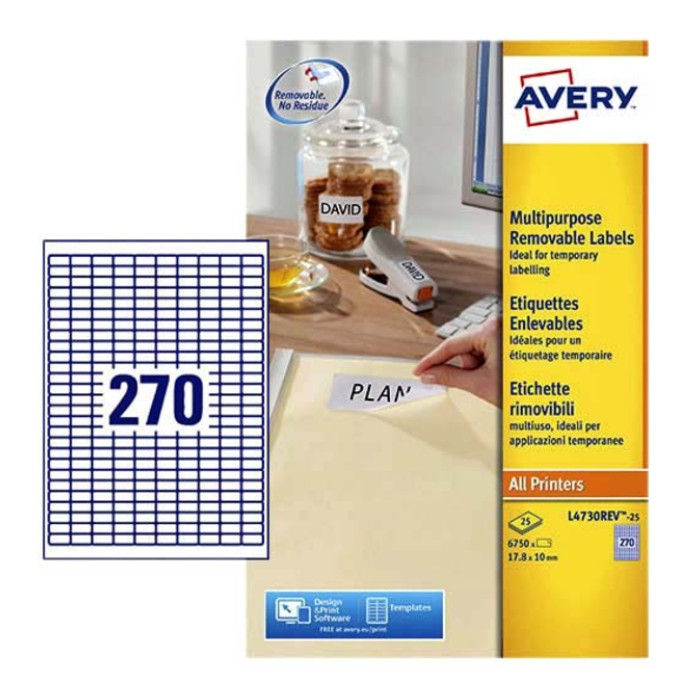 Etiket Avery L4730REV-25 17.8x10mm wit 6750 etiketten
