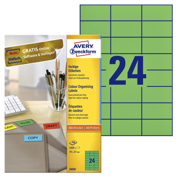 Etiket Avery Zweckform 3450 70x37mm groen 2400stuks