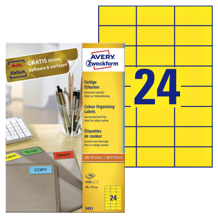 Etiket Avery Zweckform 3451 70x37mm geel 2400stuks